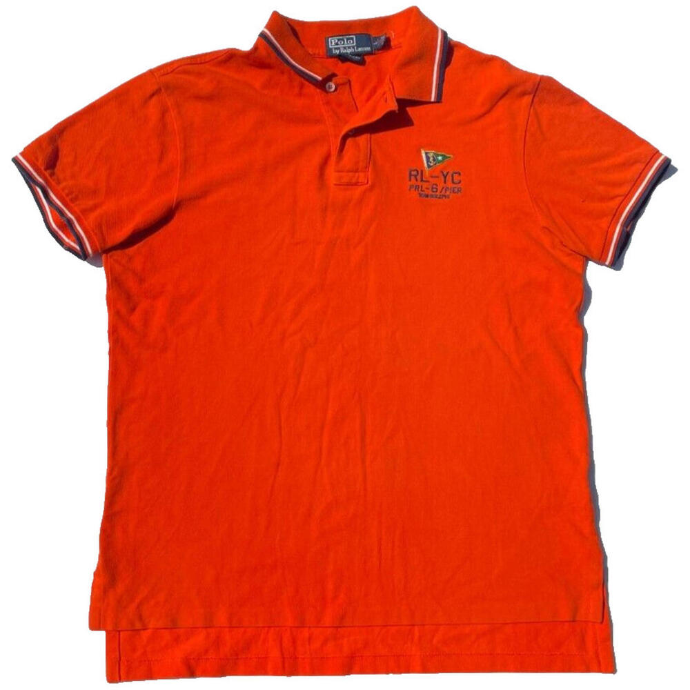 Polo Ralph Lauren Yacht Club Short Sleeve Polo Shirt Mens L Custom Fit Orange
